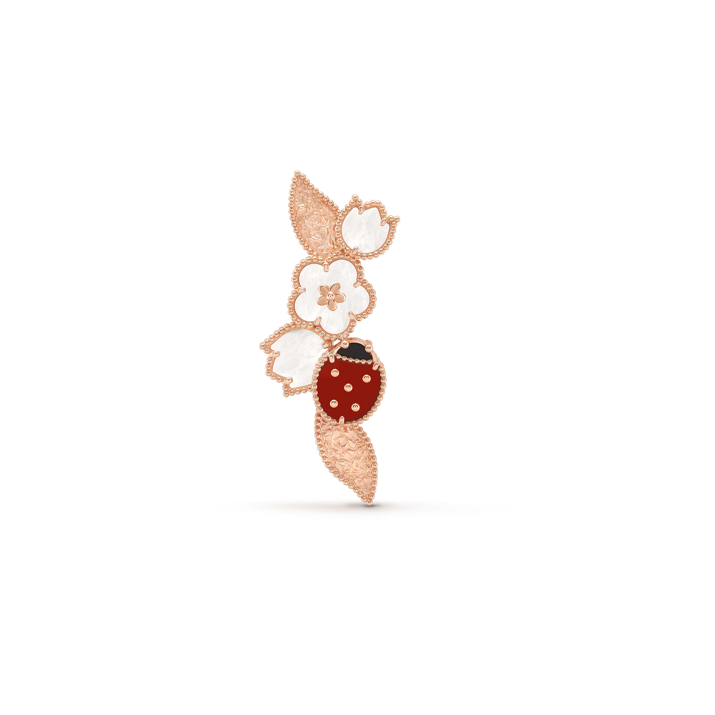 V*n Cl**f arpels lucky spring clip - rose gold, carnelian, mother-of-pearl, onyx vcarp7rs00